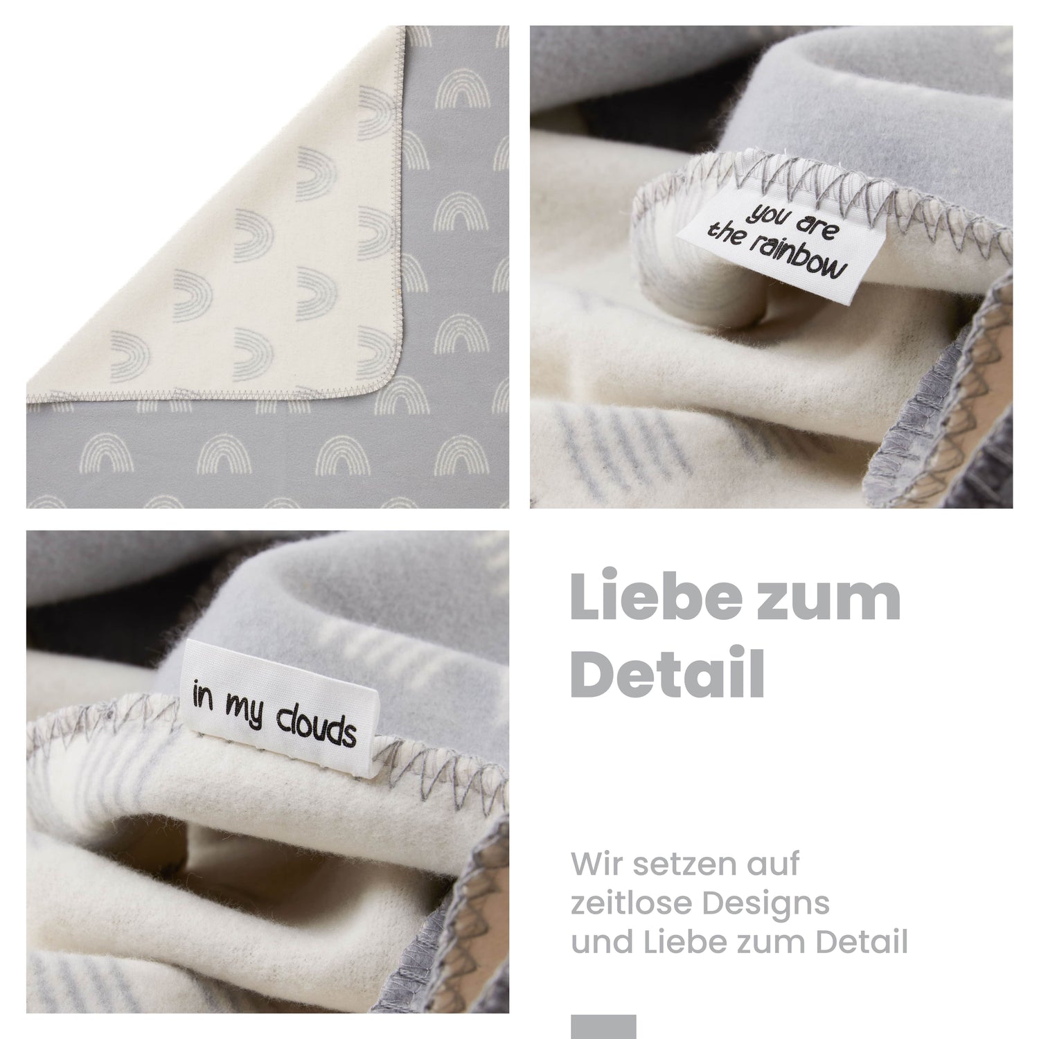 Babydecke Bio Baumwolle, Made in Germany, Regenbogen - grau