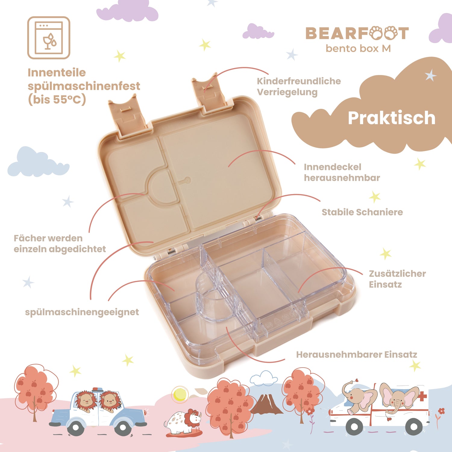 Boîte à lunch enfant avec compartiments, lunch box, bento box - éléphants