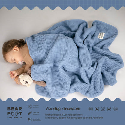 Couverture bébé en mousseline polaire moelleuse et douce - bleu 