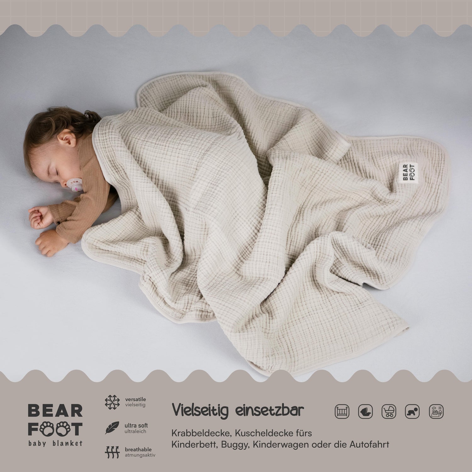 Manta de bebé manta de muselina polar suave y esponjosa - marrón