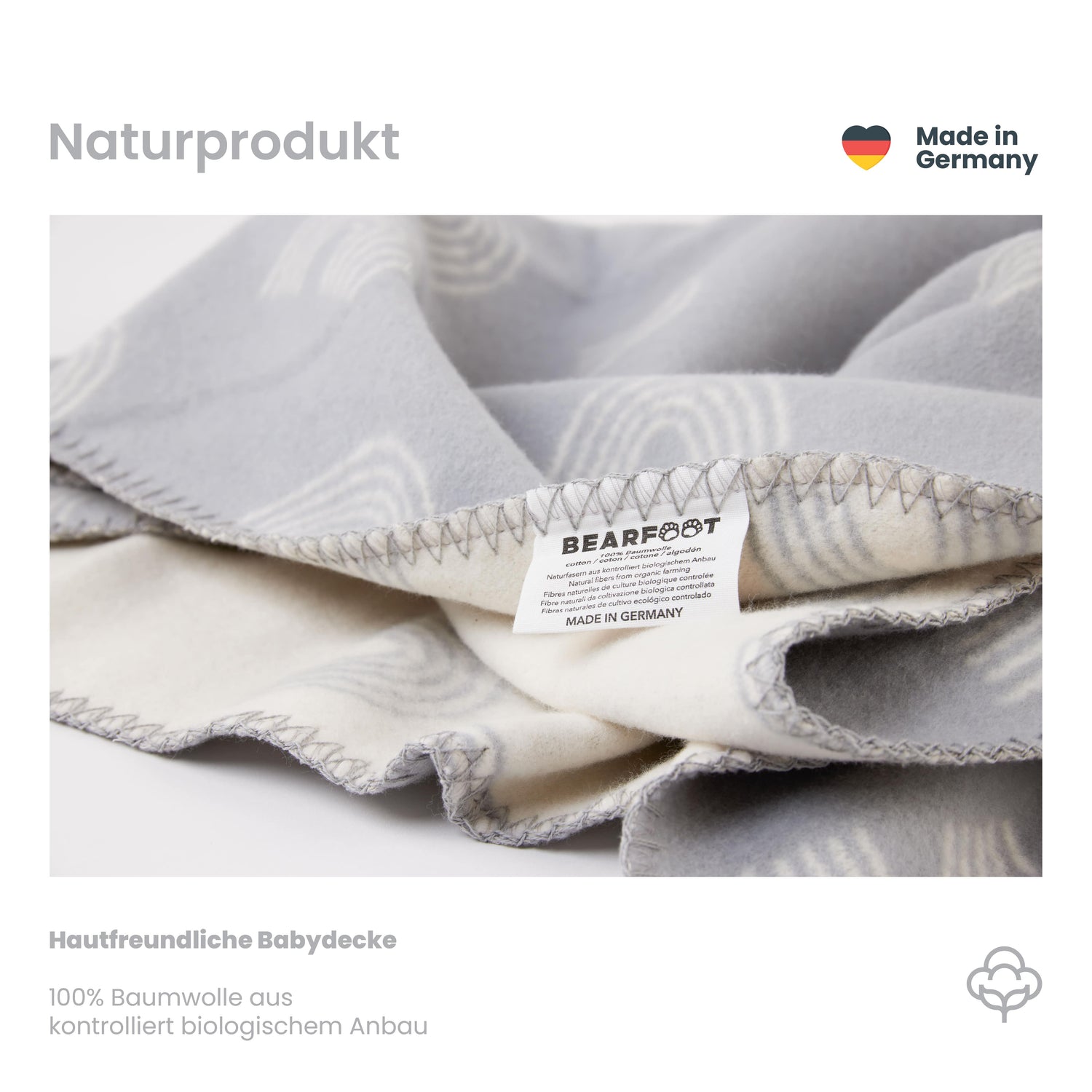 Baby blanket organic cotton, Made in Germany, rainbow - gray