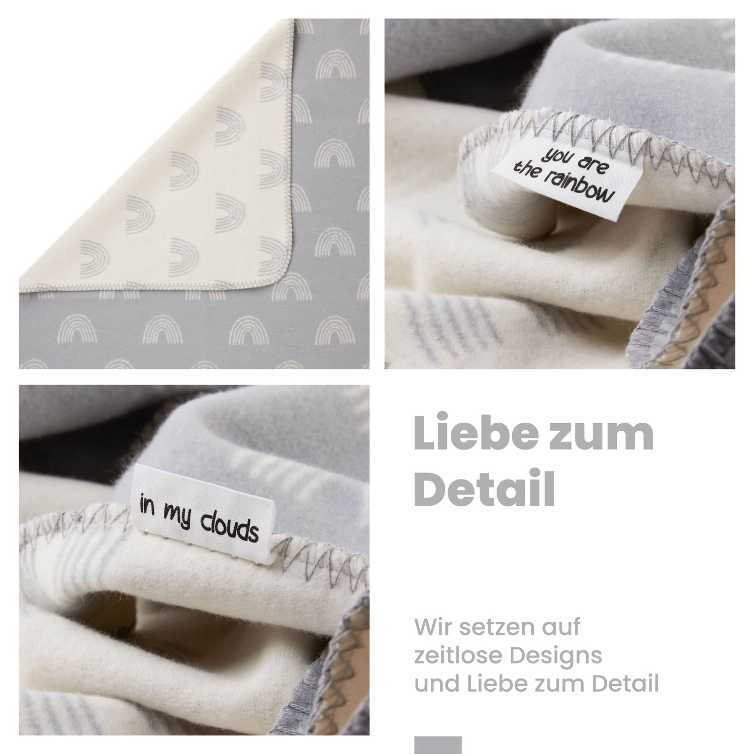 Baby blanket organic cotton, Made in Germany, rainbow - gray