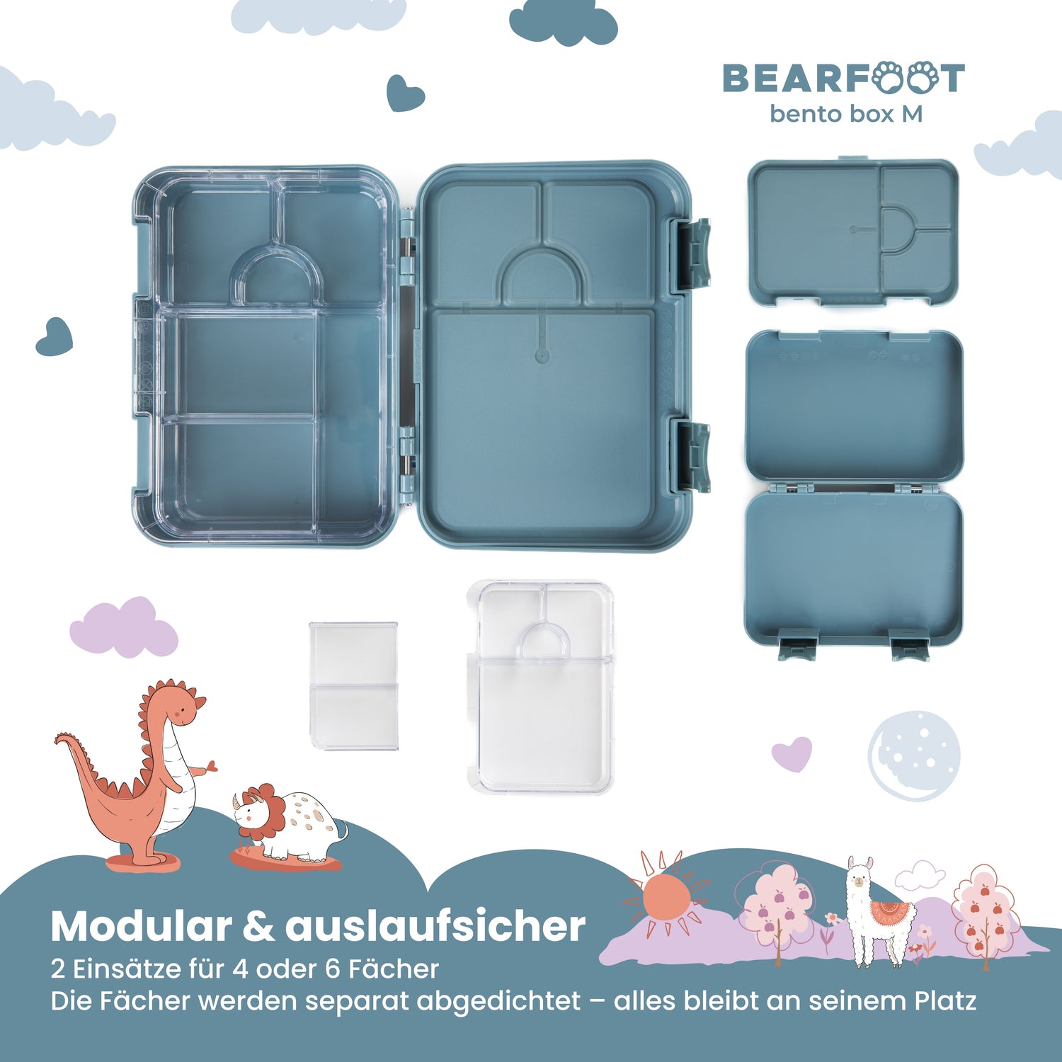 Brotdose Kinder mit Fächern, Lunchbox, Bento box - Affe blau