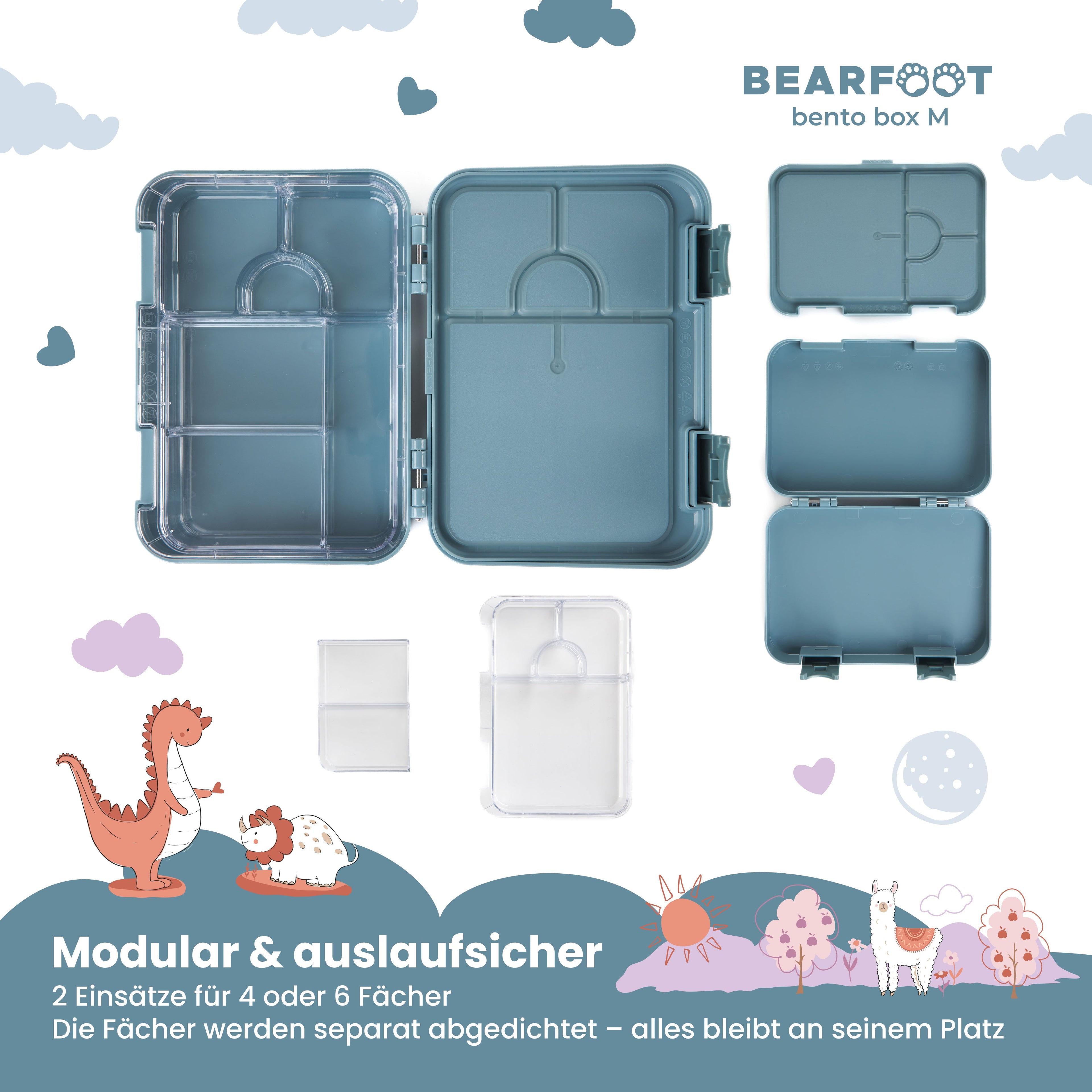 Brotdose Kinder mit Fächern, Lunchbox, Bento box - Affe blau