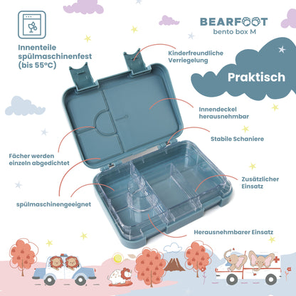 Brotdose Kinder mit Fächern, Lunchbox, Bento box - Affe blau
